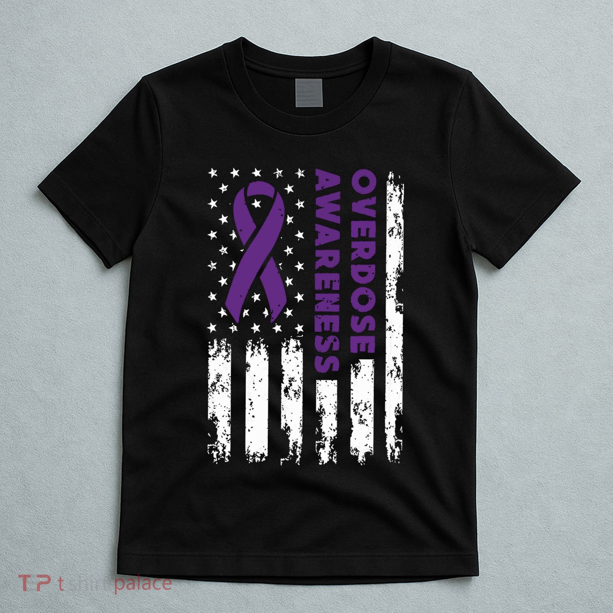 Overdose Awareness Flag Purple Ribbon Addiction Recovery T-Shirt