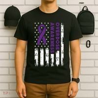 Overdose Awareness Flag Purple Ribbon Addiction Recovery T-Shirt thumb 6