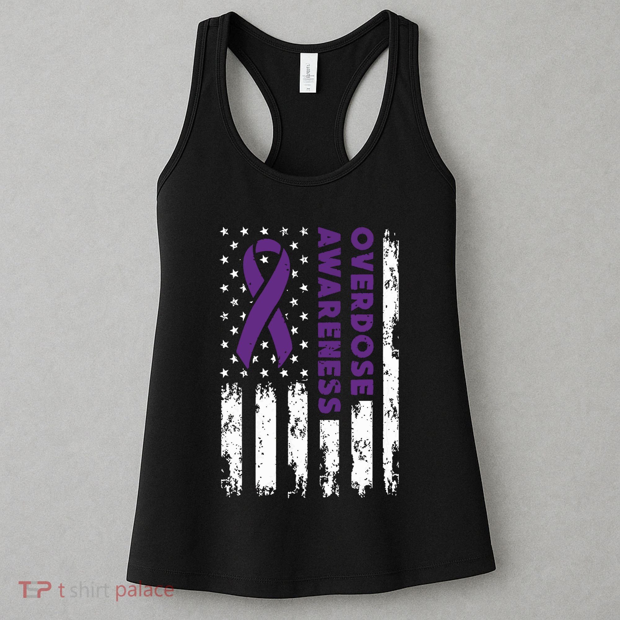 Overdose Awareness Flag Purple Ribbon Addiction Recovery Women's Tank Top