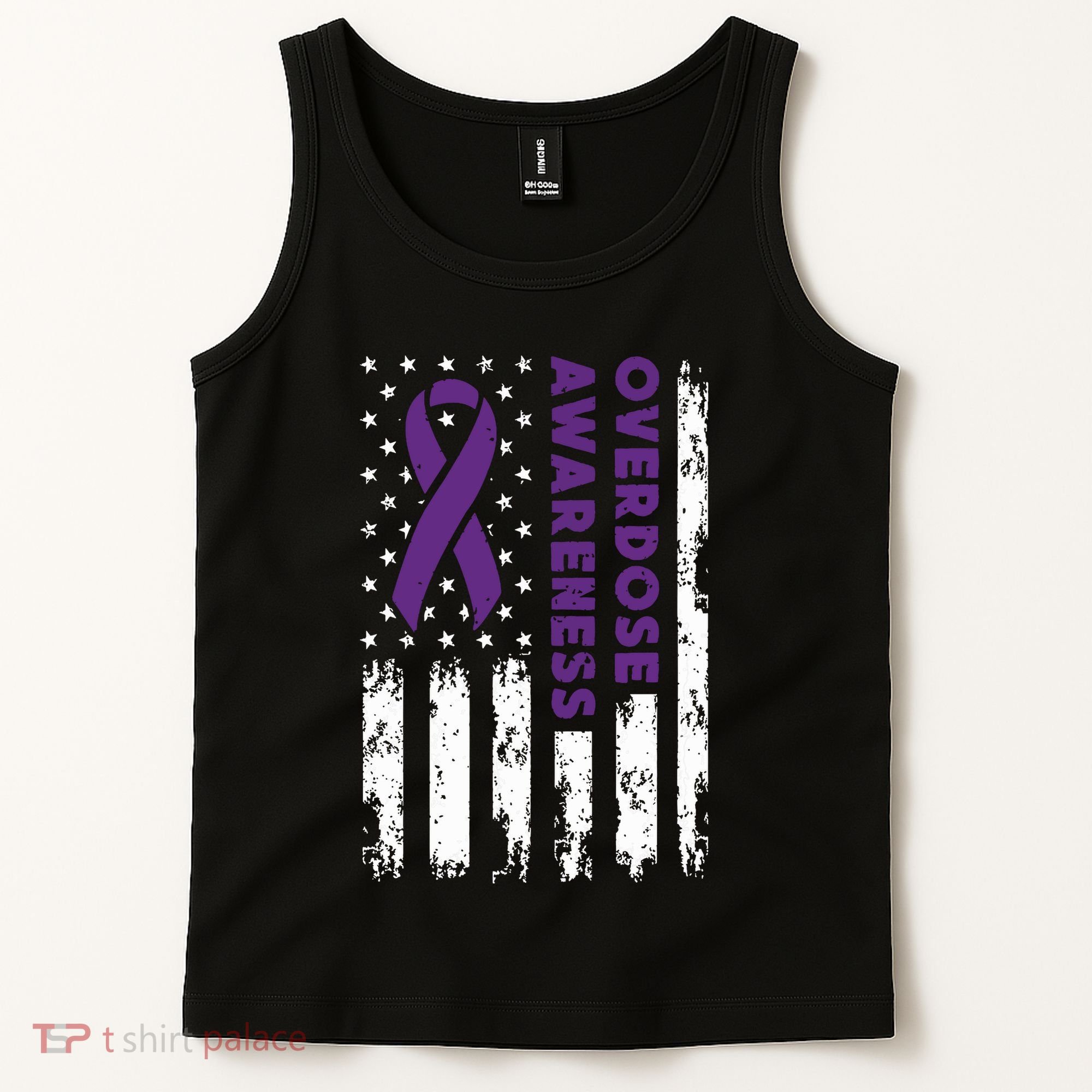 Overdose Awareness Flag Purple Ribbon Addiction Recovery Tank Top