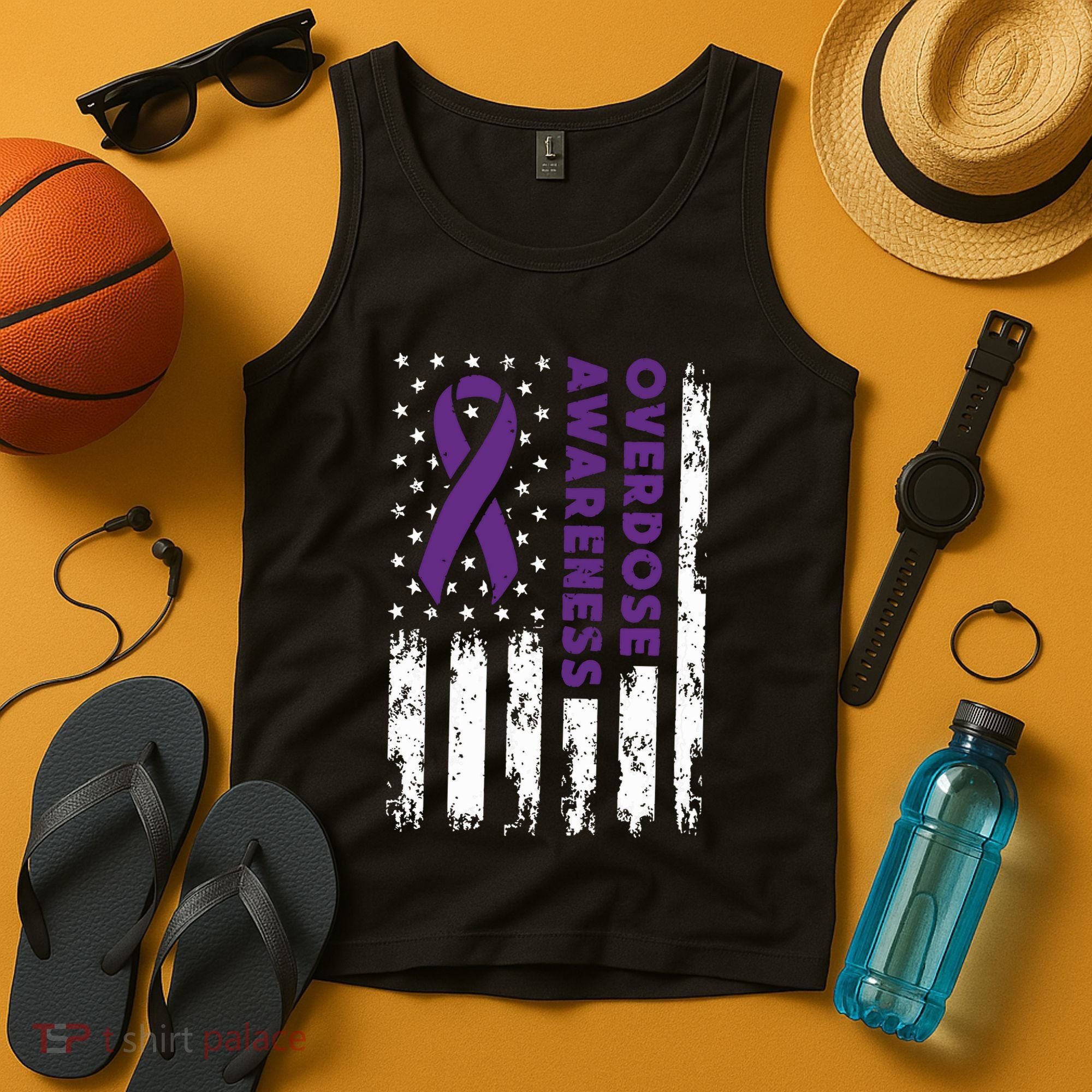Overdose Awareness Flag Purple Ribbon Addiction Recovery Tank Top