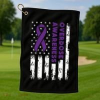 Overdose Awareness Flag Purple Ribbon Addiction Recovery Golf Towel thumb 1