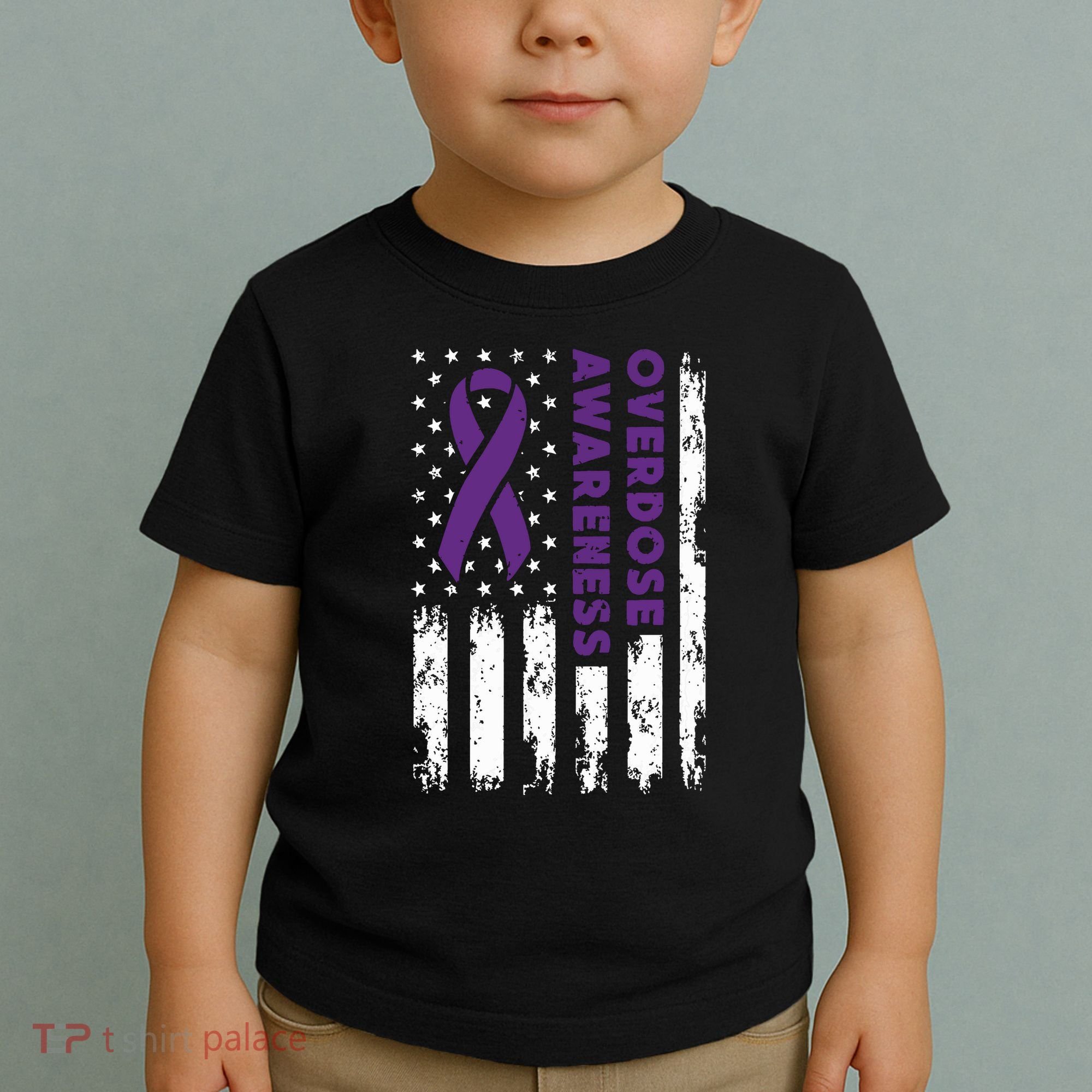 Overdose Awareness Flag Purple Ribbon Addiction Recovery Toddler T-Shirt