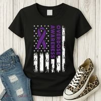Overdose Awareness Flag Purple Ribbon Addiction Recovery Women's T-Shirt thumb 3