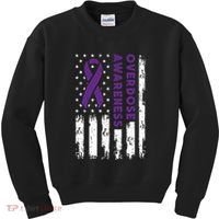 Overdose Awareness Flag Purple Ribbon Addiction Recovery Kids Sweatshirt thumb 0