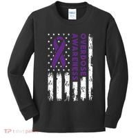Overdose Awareness Flag Purple Ribbon Addiction Recovery Kids Long Sleeve Shirt thumb 0