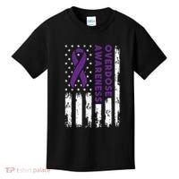 Overdose Awareness Flag Purple Ribbon Addiction Recovery Kids T-Shirt thumb 0