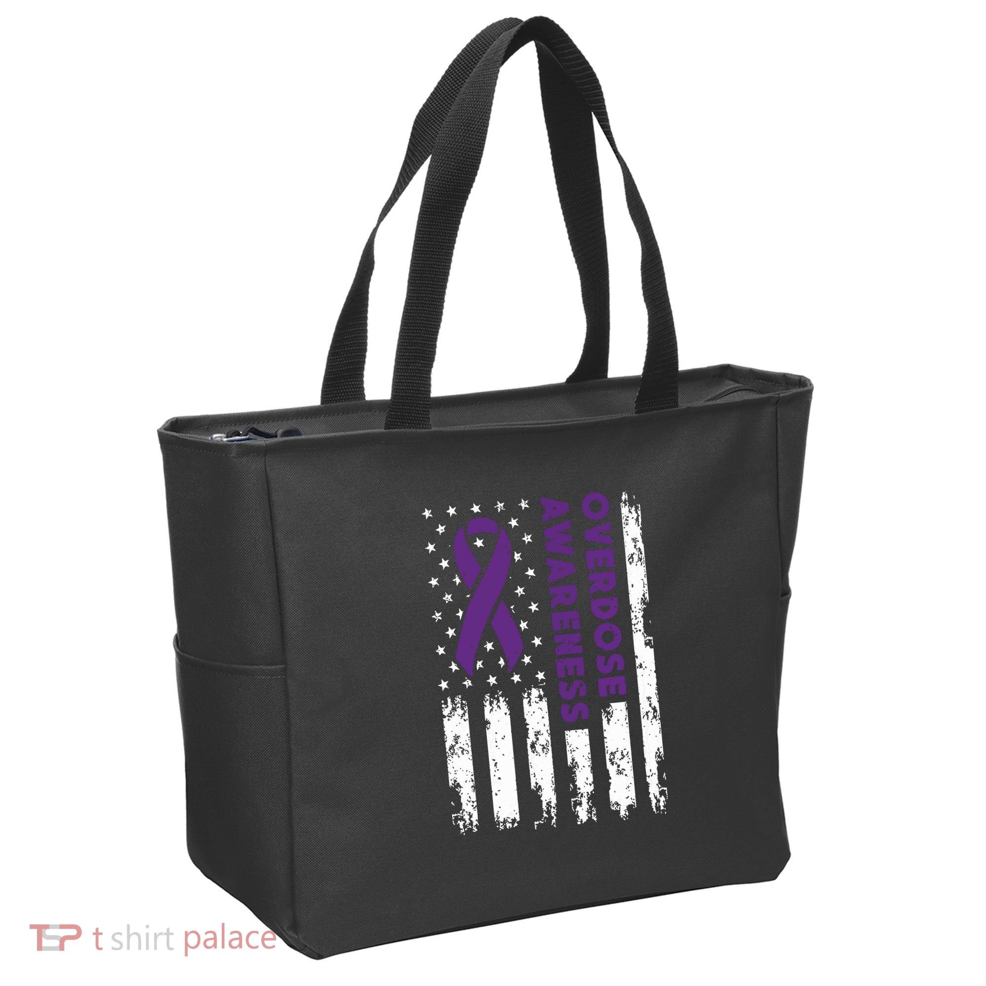 Overdose Awareness Flag Purple Ribbon Addiction Recovery Tote Bag