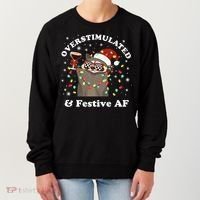 Overstimulated And Festive Af Raccoon Christmas Martini Bow Gift Women's Sweatshirt thumb 0