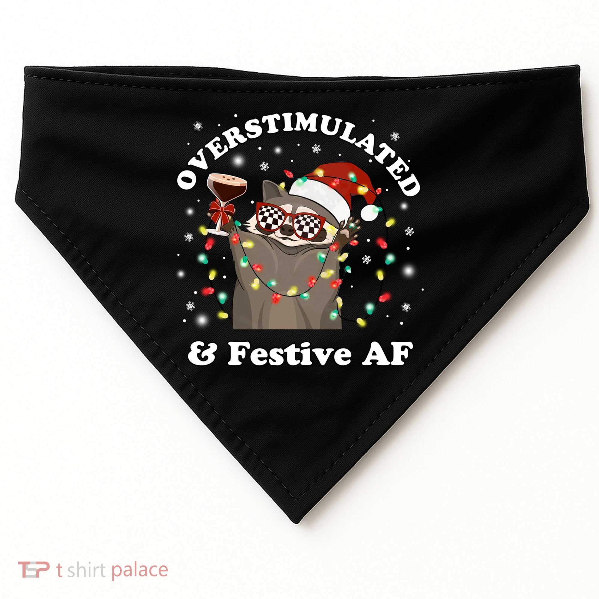 Overstimulated And Festive Af Raccoon Christmas Martini Bow Gift USA-Made Doggie Bandana