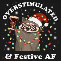 Overstimulated And Festive Af Raccoon Christmas Martini Bow Gift Women's Hoodie thumb 2