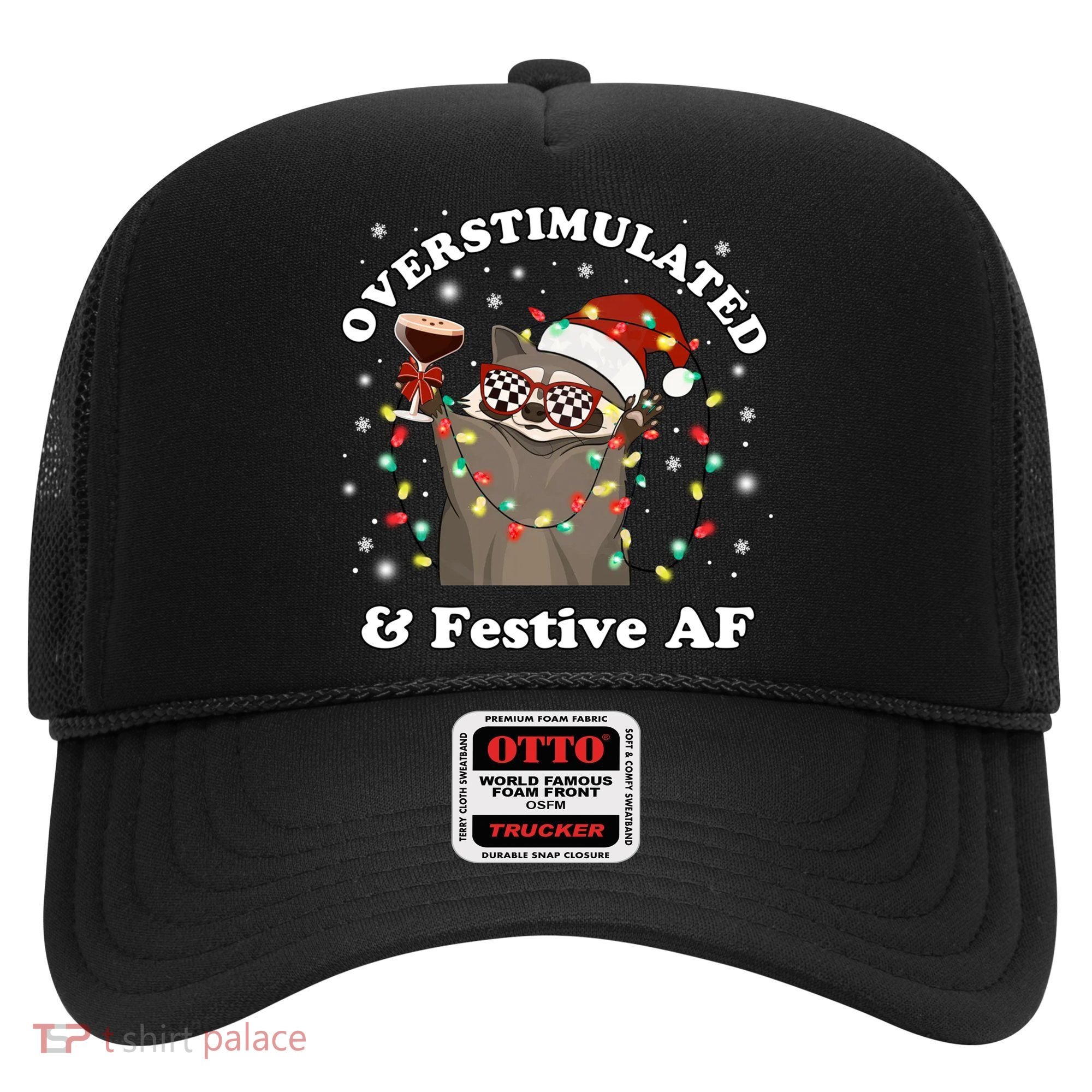 Overstimulated And Festive Af Raccoon Christmas Martini Bow Gift Hat