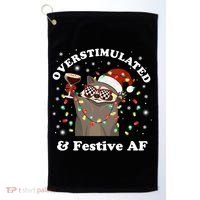 Overstimulated And Festive Af Raccoon Christmas Martini Bow Gift Golf Towel thumb 0
