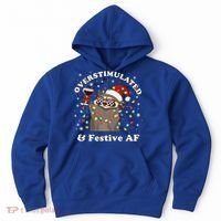 Overstimulated And Festive Af Raccoon Christmas Martini Bow Gift Hoodie thumb 0