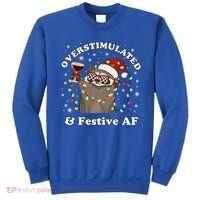 Overstimulated And Festive Af Raccoon Christmas Martini Bow Gift Sweatshirt thumb 0