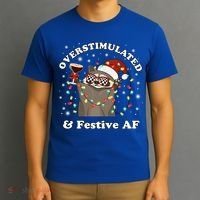 Overstimulated And Festive Af Raccoon Christmas Martini Bow Gift T-Shirt thumb 3