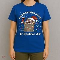Overstimulated And Festive Af Raccoon Christmas Martini Bow Gift T-Shirt thumb 4