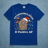 Overstimulated And Festive Af Raccoon Christmas Martini Bow Gift T-Shirt thumb 5