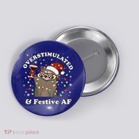 Overstimulated And Festive Af Raccoon Christmas Martini Bow Gift Button thumb 0