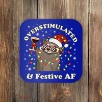 Overstimulated And Festive Af Raccoon Christmas Martini Bow Gift Coaster thumb 0