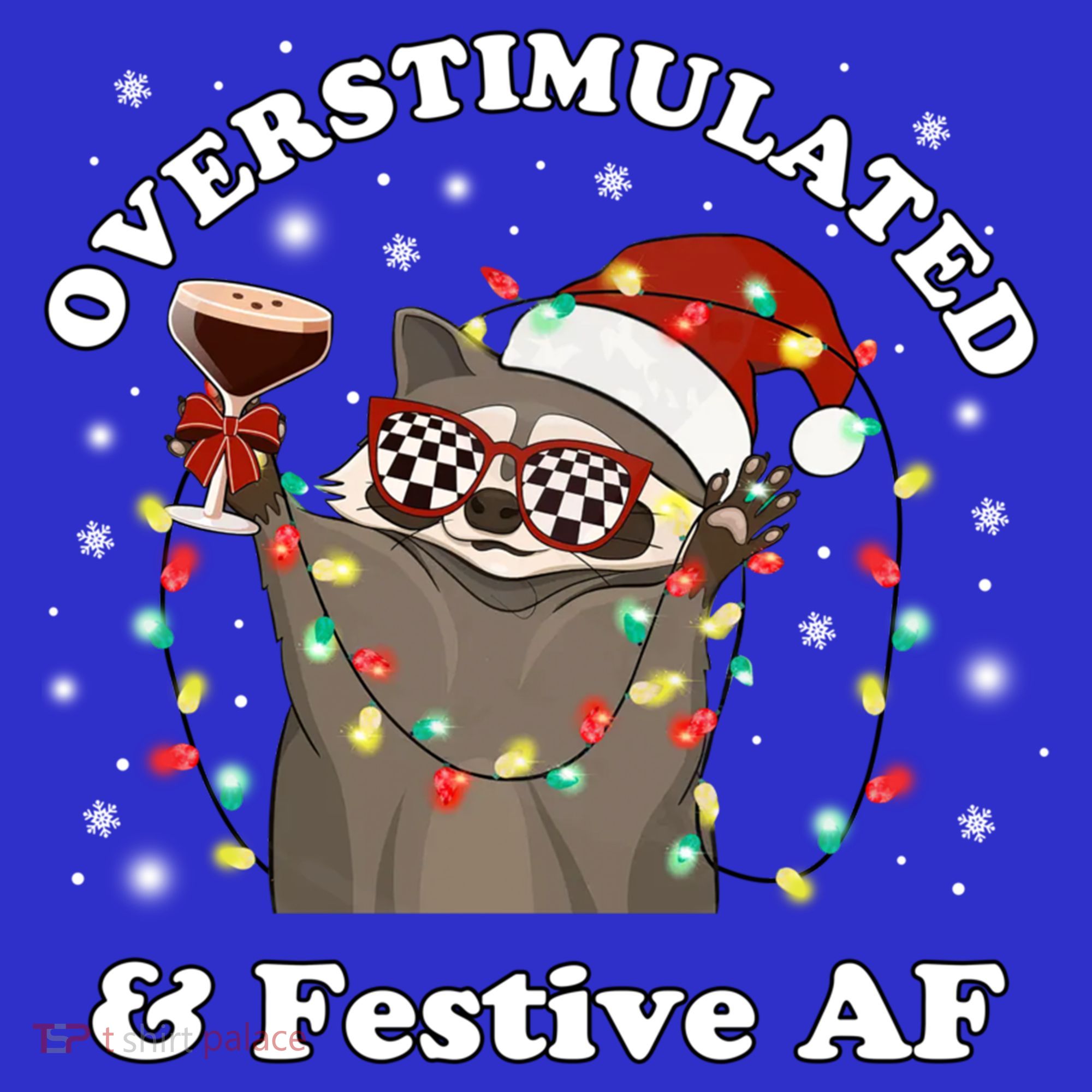 Overstimulated And Festive Af Raccoon Christmas Martini Bow Gift Polo