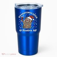 Overstimulated And Festive Af Raccoon Christmas Martini Bow Gift Tumbler thumb 0