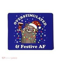 Overstimulated And Festive Af Raccoon Christmas Martini Bow Gift Mousepad thumb 0