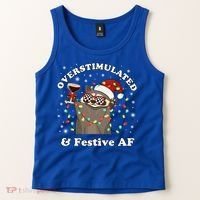 Overstimulated And Festive Af Raccoon Christmas Martini Bow Gift Tank Top thumb 2