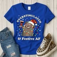 Overstimulated And Festive Af Raccoon Christmas Martini Bow Gift Women's T-Shirt thumb 3