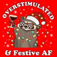 Overstimulated And Festive Af Raccoon Christmas Martini Bow Gift Santa Hat thumb 1