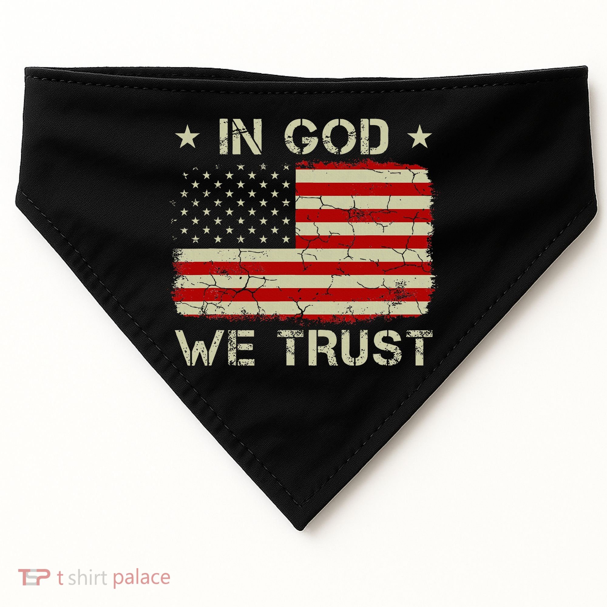 Old American Flag In God We Trust Christian USA-Made Doggie Bandana
