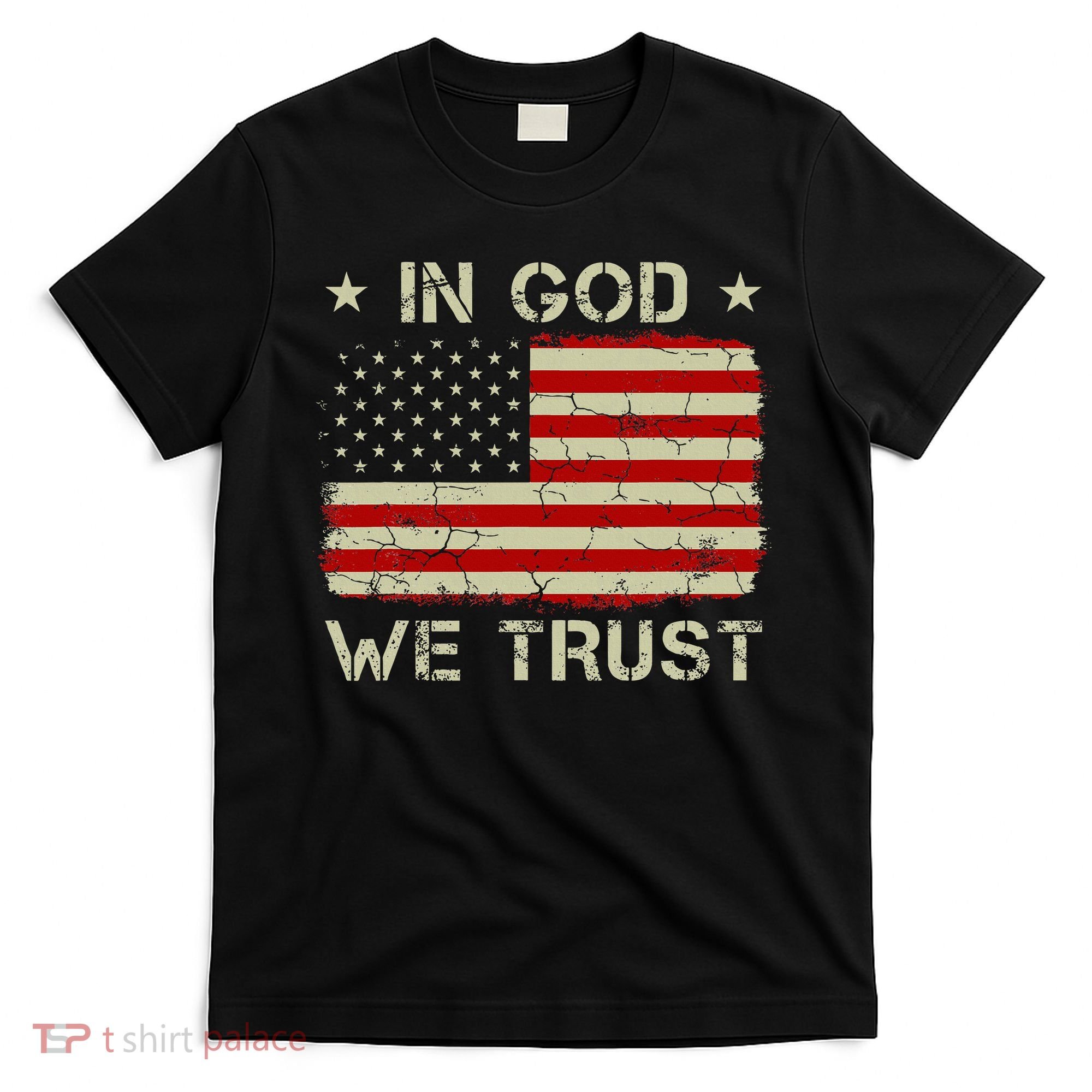 Old American Flag In God We Trust Christian T-Shirt