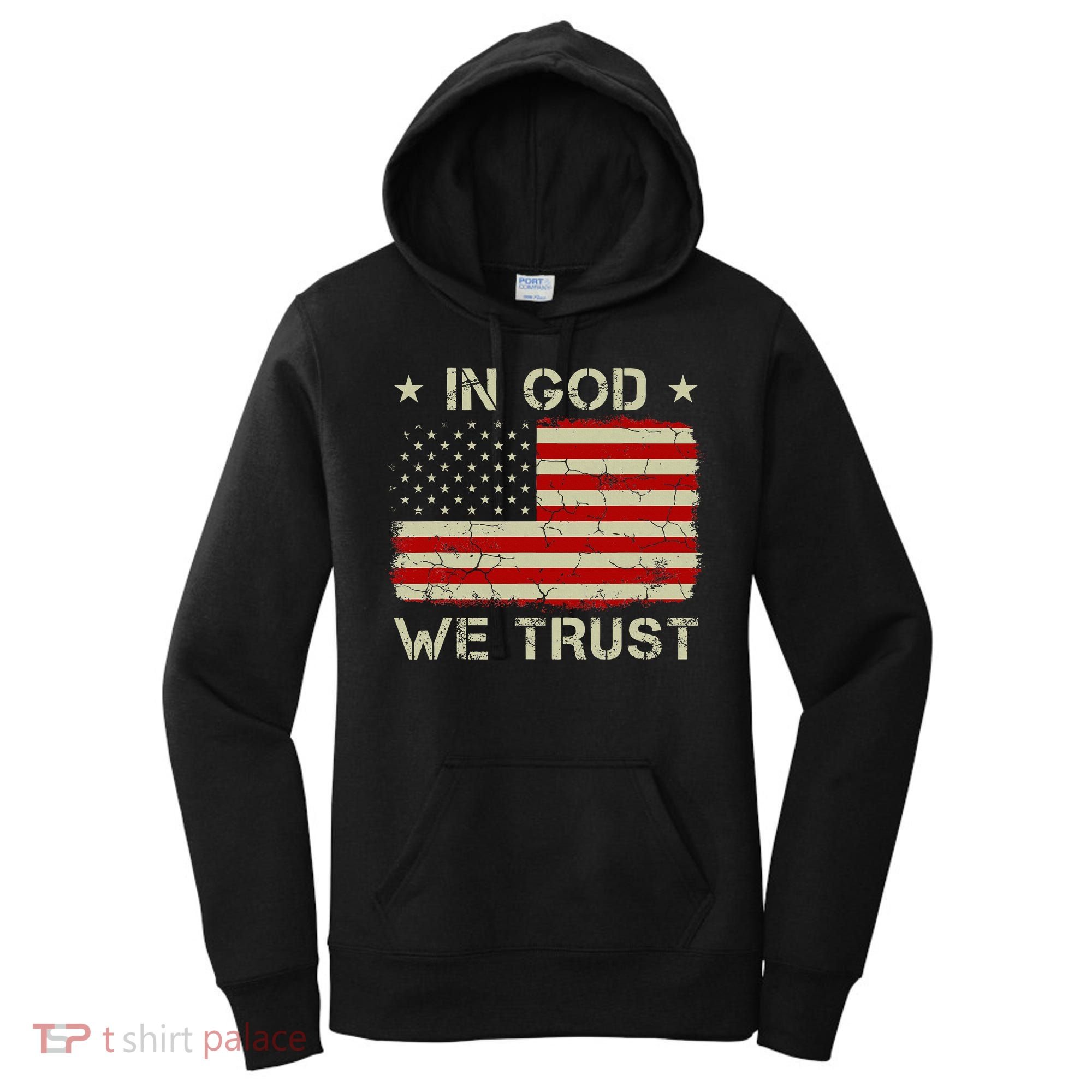Old American Flag In God We Trust Christian Women's Hoodie
