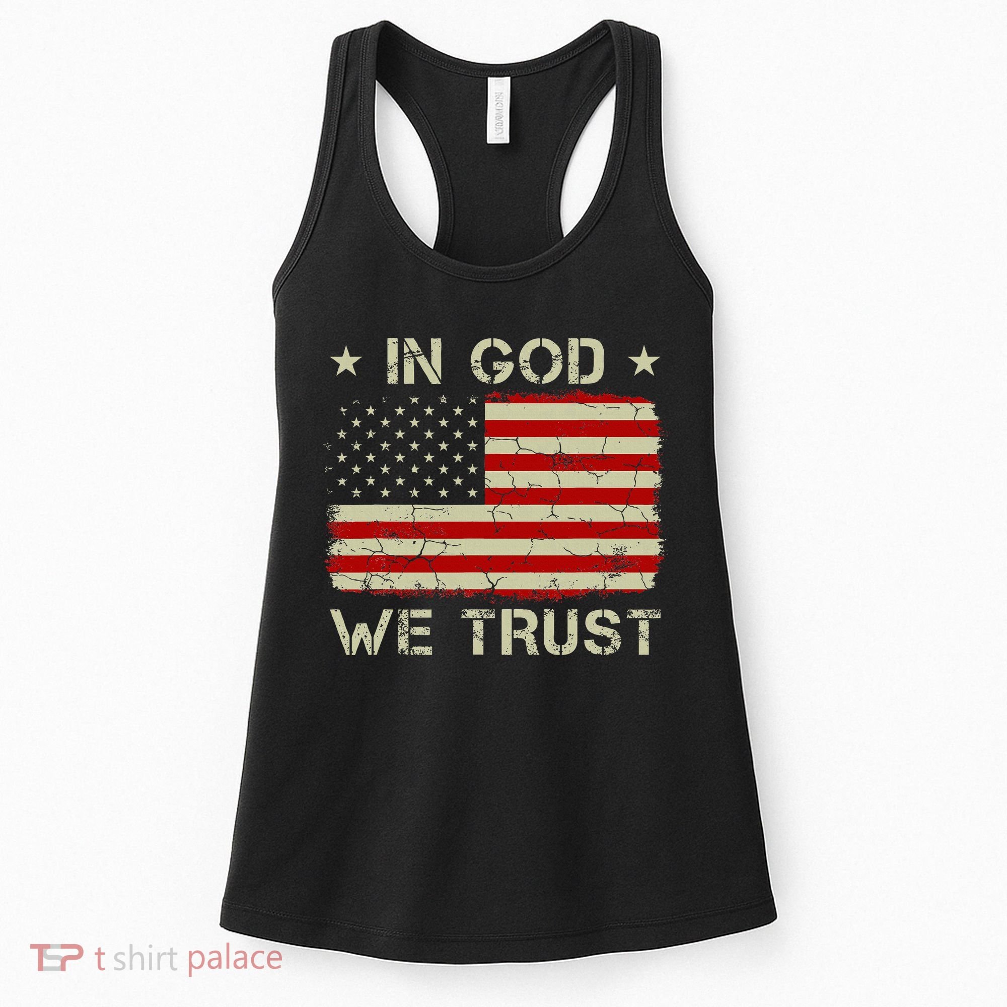 Old American Flag In God We Trust Christian Women's Tank Top