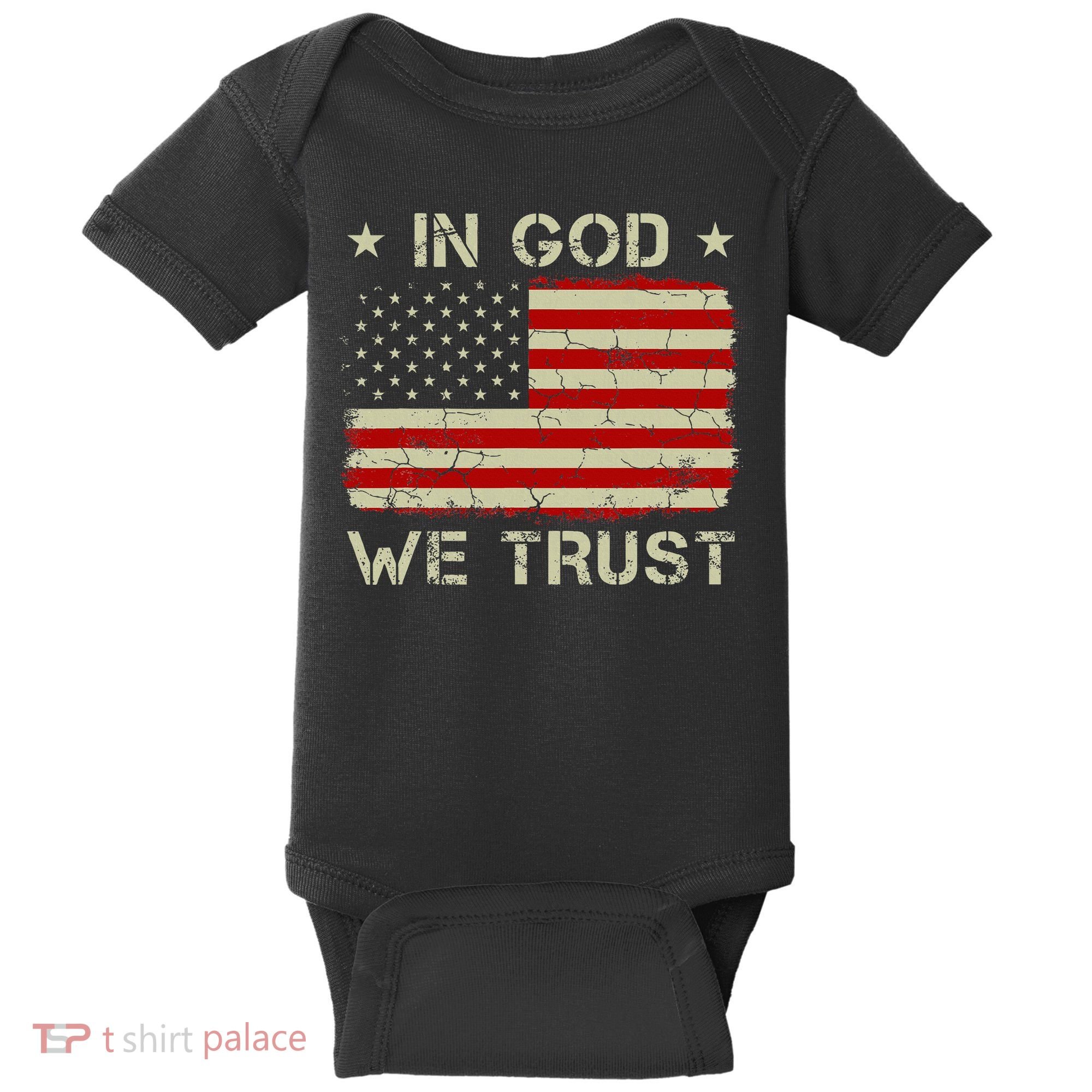 Old American Flag In God We Trust Christian Baby Bodysuit