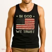 Old American Flag In God We Trust Christian Tank Top thumb 3