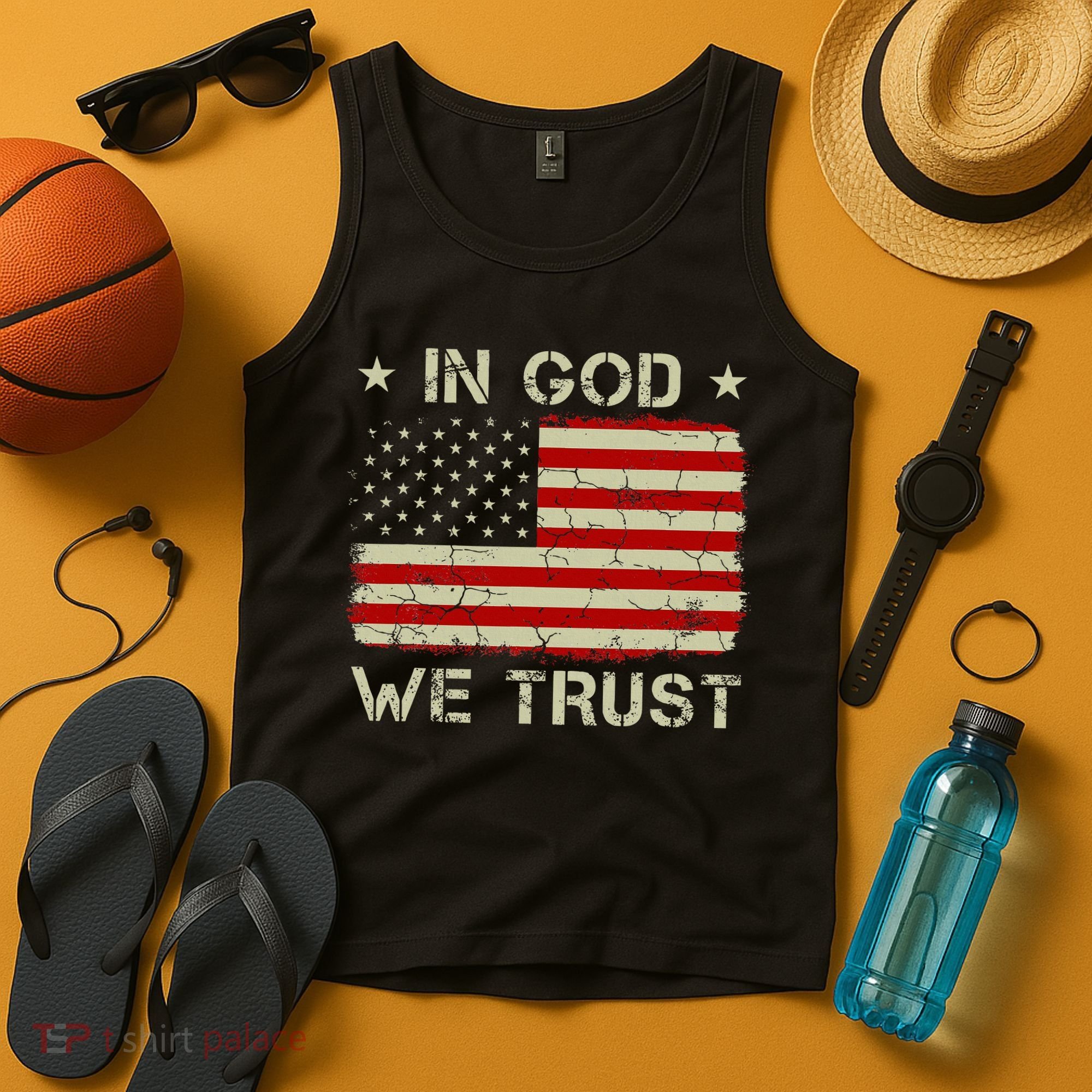 Old American Flag In God We Trust Christian Tank Top