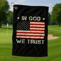Old American Flag In God We Trust Christian Golf Towel thumb 1