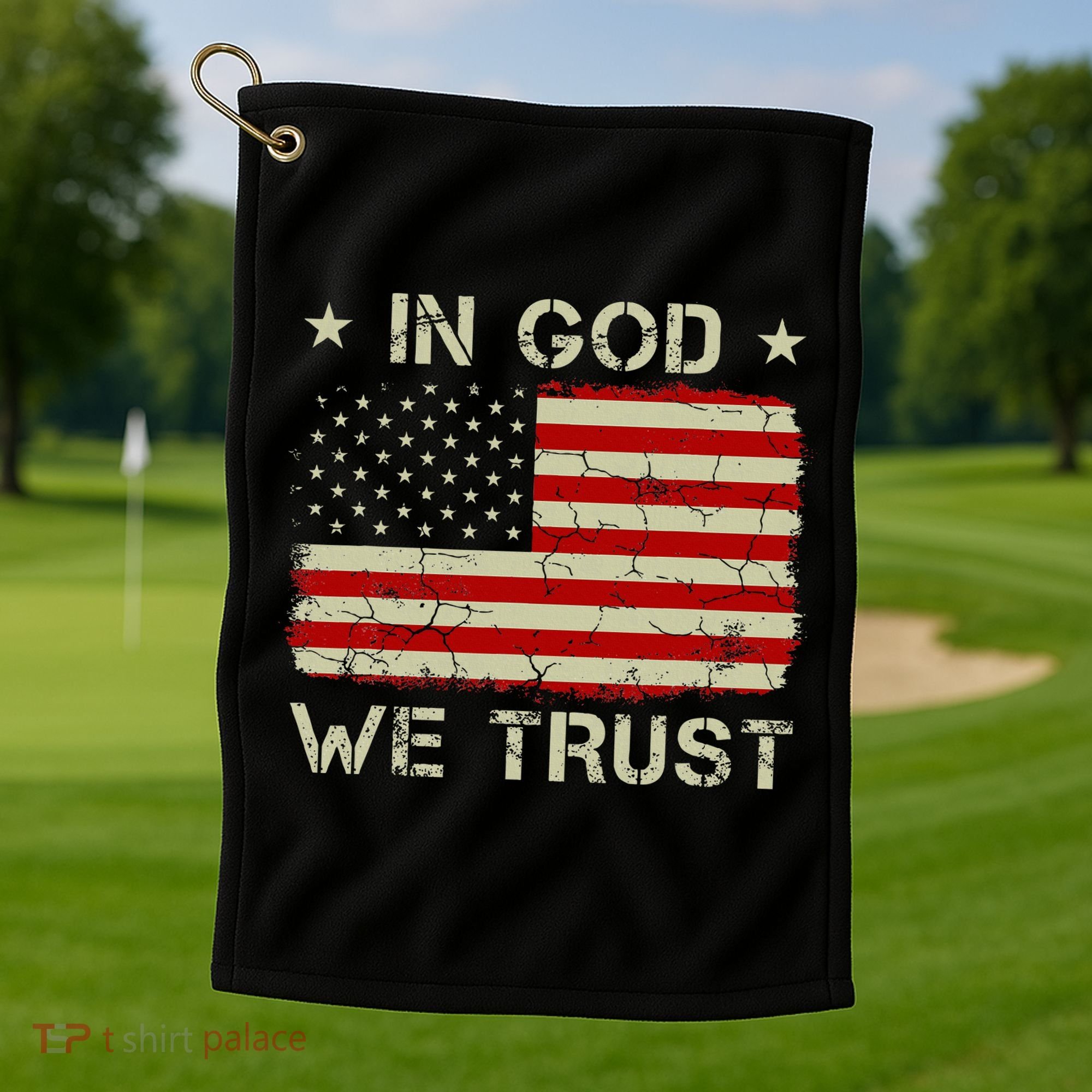 Old American Flag In God We Trust Christian Golf Towel