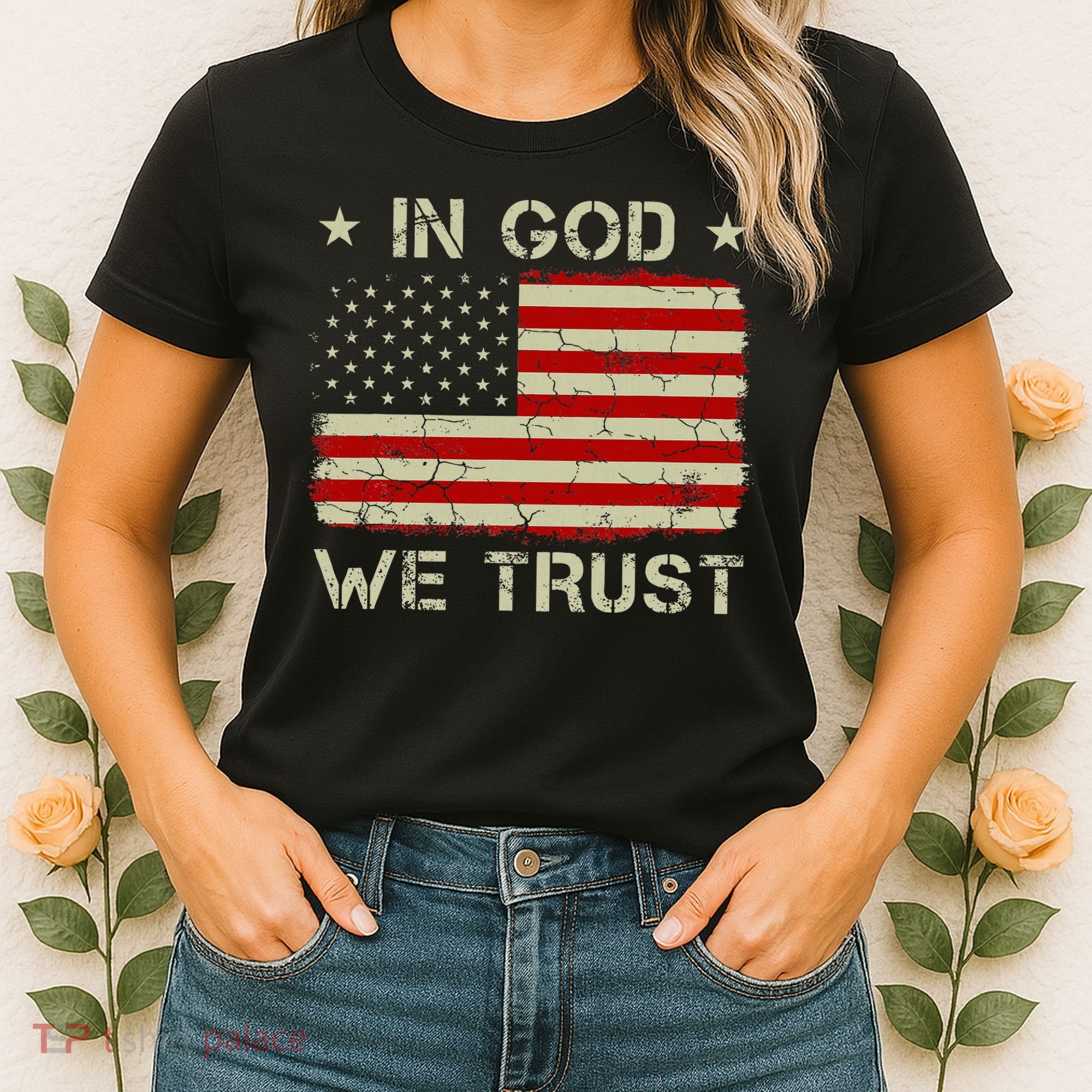 Old American Flag In God We Trust Christian Women's T-Shirt