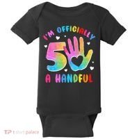 Officially A Handful 5 Im 5 Years Old 5th Birthday Baby Bodysuit thumb 0