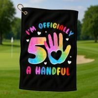 Officially A Handful 5 Im 5 Years Old 5th Birthday Golf Towel thumb 1