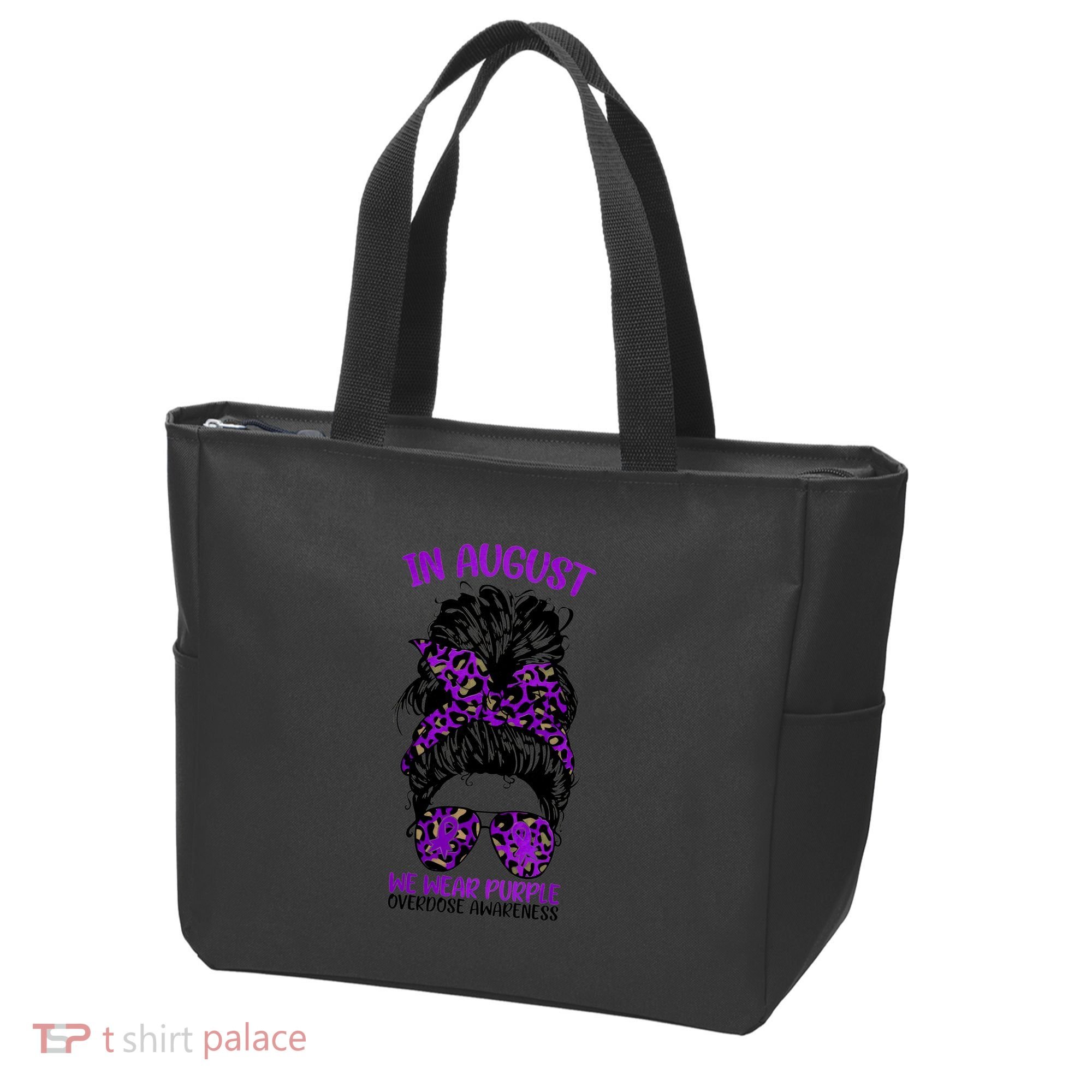 Overdose Awareness In August We Wear Purple Messy Bun Tote Bag