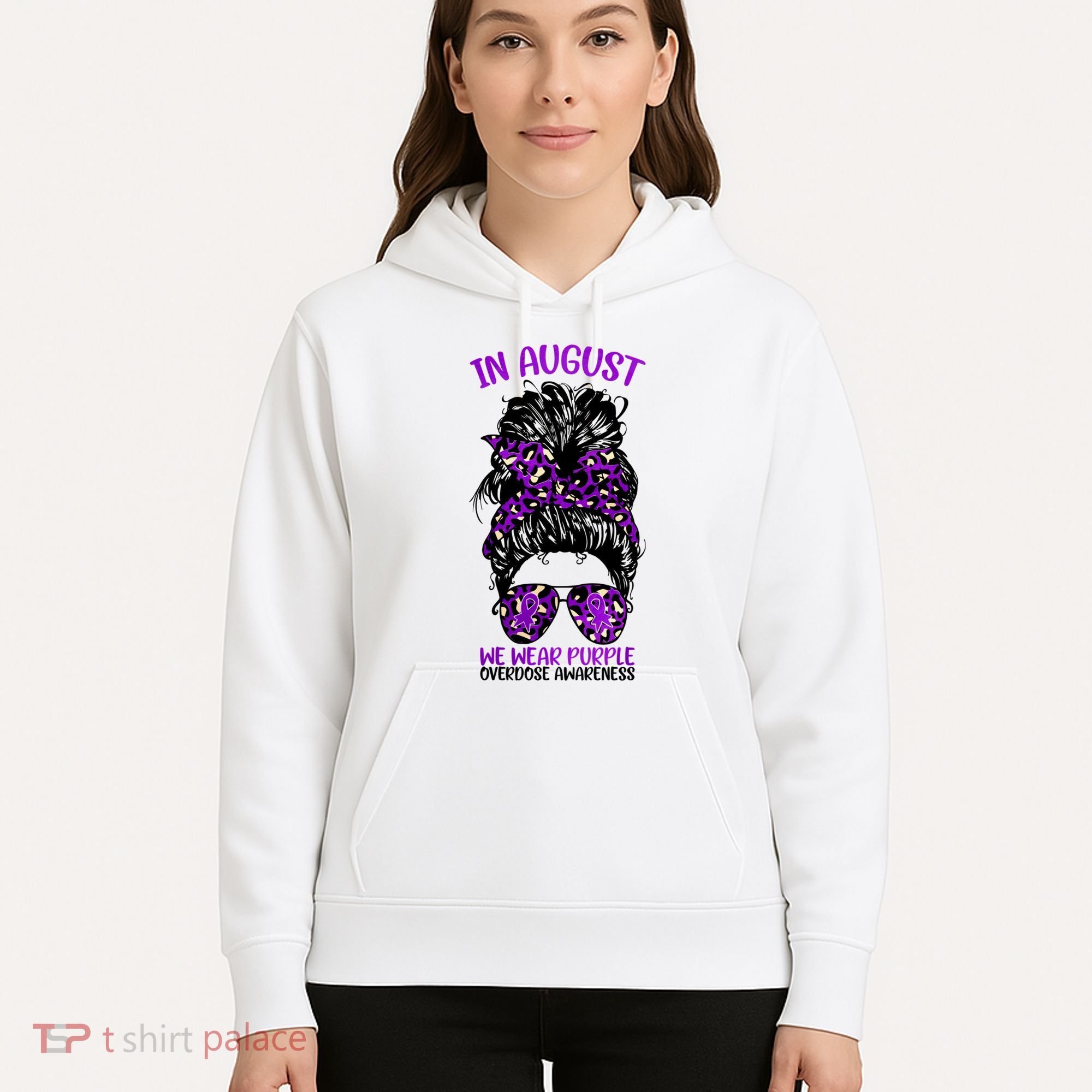 Overdose Awareness In August We Wear Purple Messy Bun Hoodie