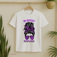 Overdose Awareness In August We Wear Purple Messy Bun T-Shirt thumb 2