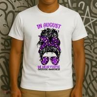 Overdose Awareness In August We Wear Purple Messy Bun T-Shirt thumb 3