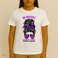 Overdose Awareness In August We Wear Purple Messy Bun T-Shirt thumb 4