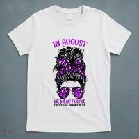 Overdose Awareness In August We Wear Purple Messy Bun T-Shirt thumb 5