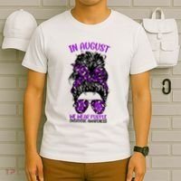 Overdose Awareness In August We Wear Purple Messy Bun T-Shirt thumb 6