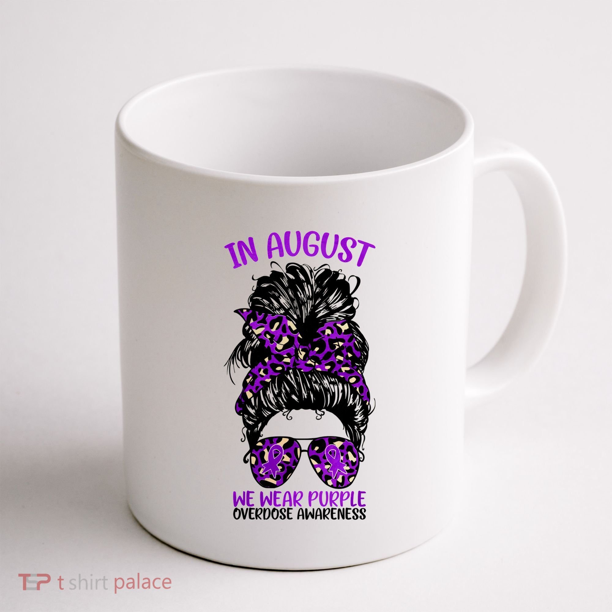 Overdose Awareness In August We Wear Purple Messy Bun Coffee Mug